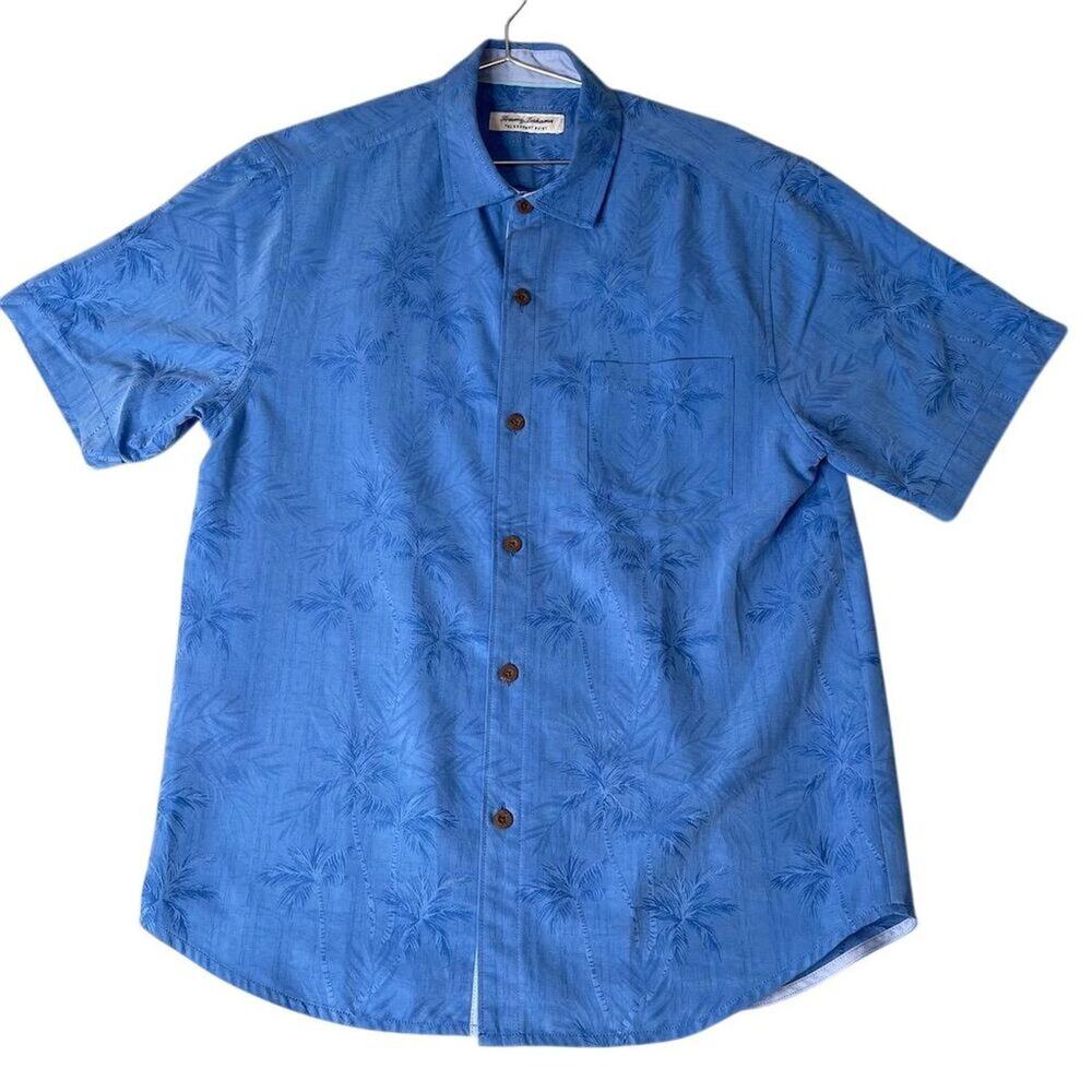 Tommy Bahama Men's Blue  Shirt Size M Short Sleeve Casual Tencel silk blend